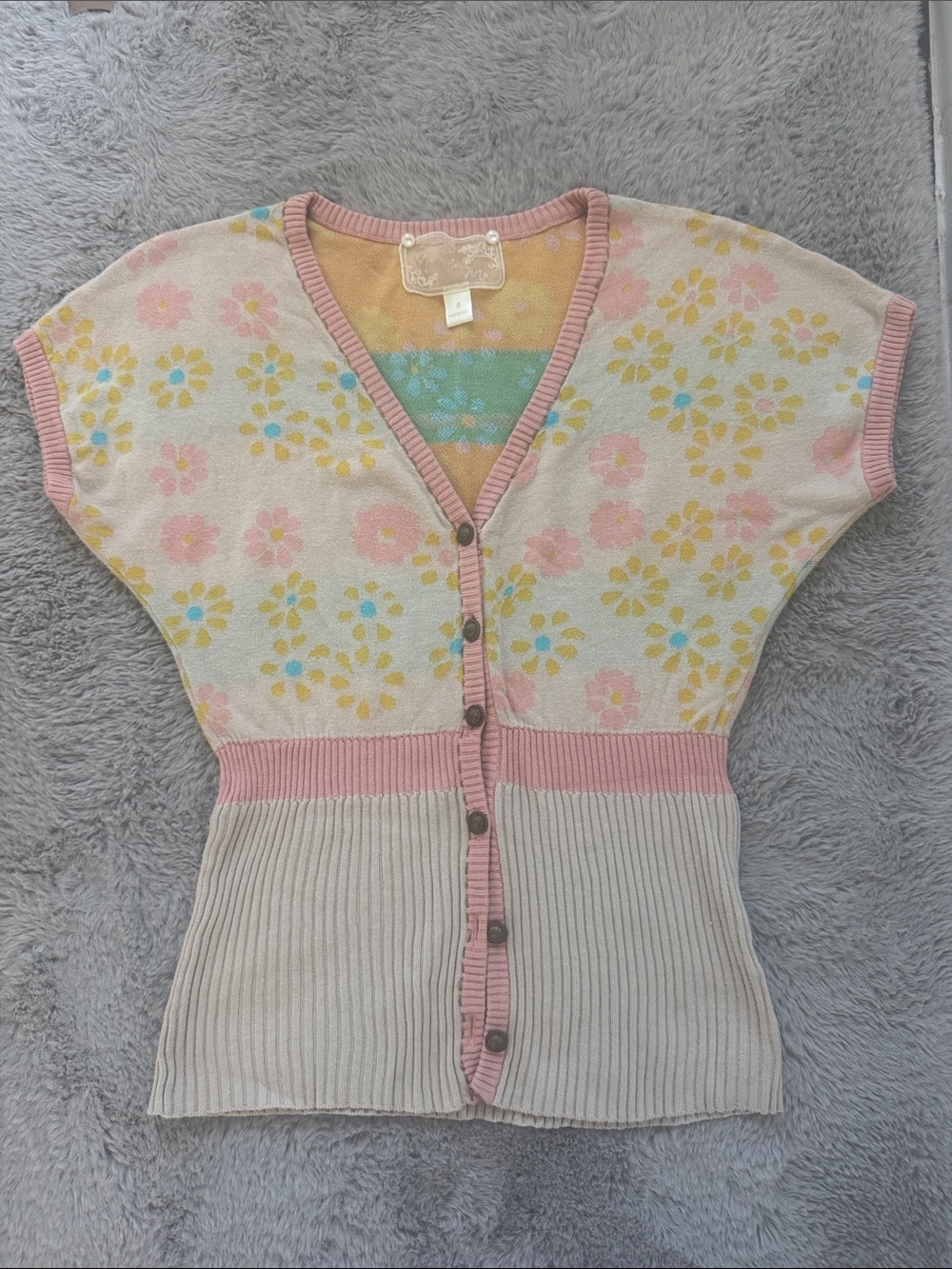 Nick & Mo Pastel Floral Knit Cardigan - Pink, Yellow, Blue